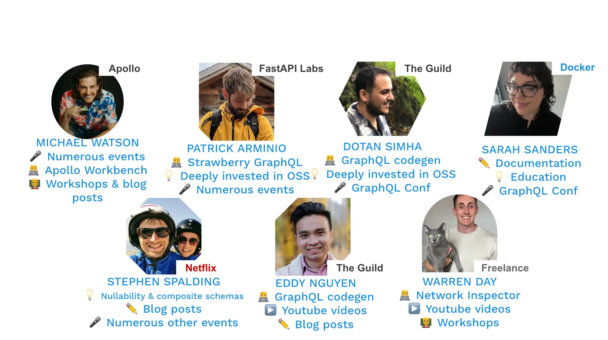 Michael Watson, Patrick Arminio, Dotan Simha, Sarah Sanders, Stephen Spalding, Eddy Nguyen, Warren Day